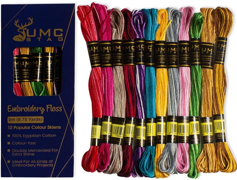 UMC STAG 12 Pieces Variegated Colours Premium Embroidery Thread | 100% Egyptian Cotton Premium Skeins | Cross Stitch Embroidery Floss | Oeko TEX Certified Stranded Cotton | Ideal for Arts & Crafts - Image 3